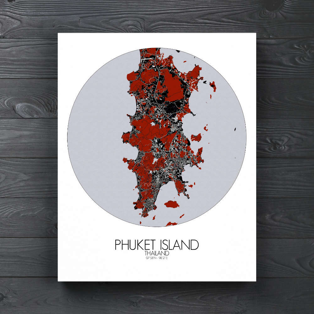 Mapospheres Phuket Red dark round shape design canvas city map