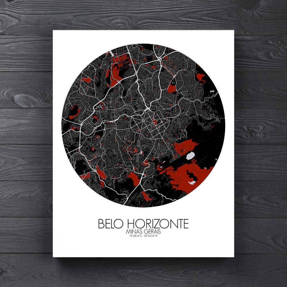 Mapospheres Belo Horizonte Red dark round shape design canvas city map