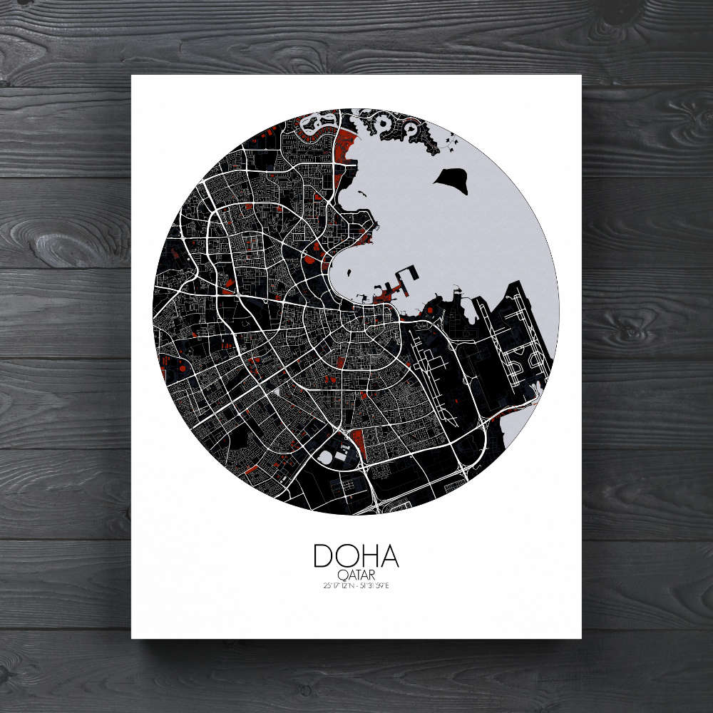 Doha Qatar | City Map Print Custom Poster Canvas Wall Art Gift –