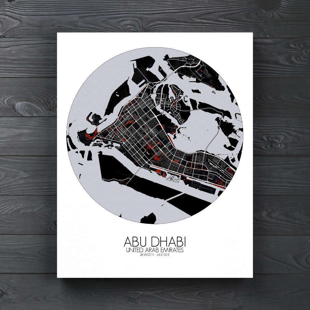 Mapospheres Abu Dhabi Red dark round shape design canvas city map