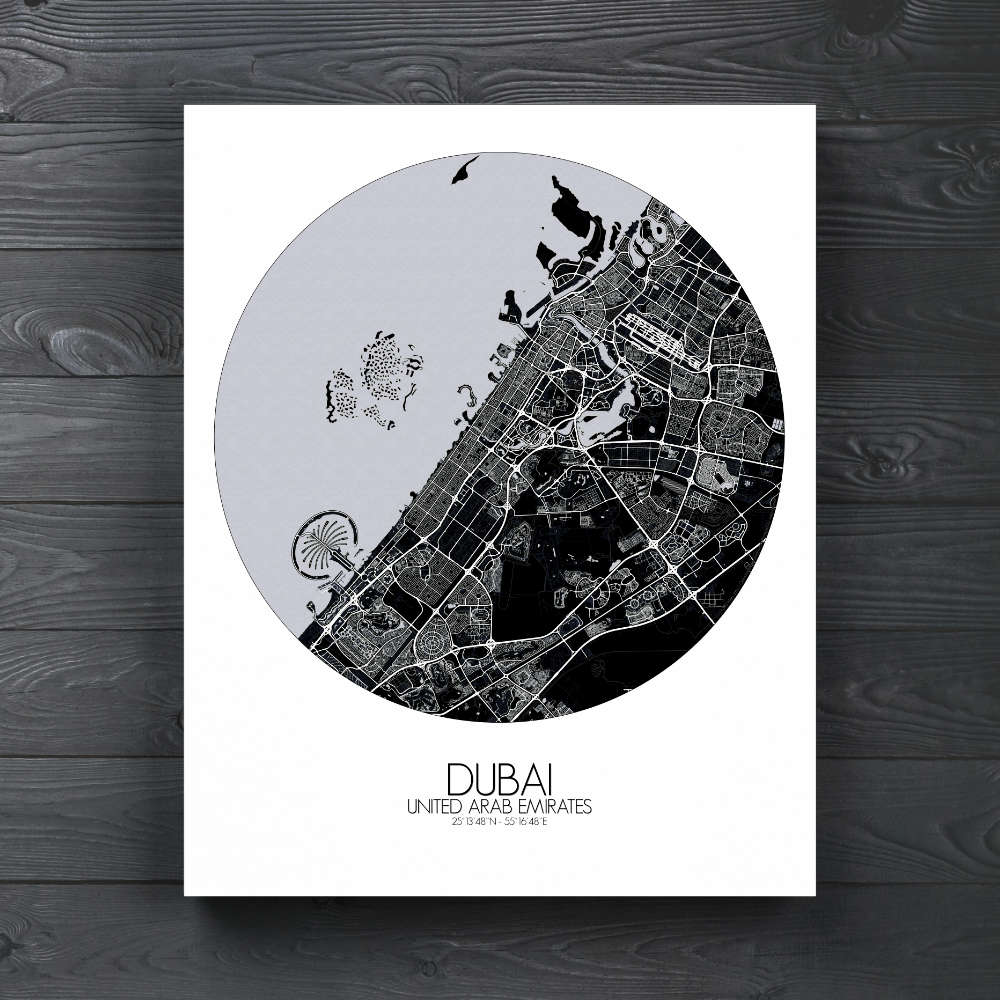Mapospheres Dubai Red dark round shape design canvas city map