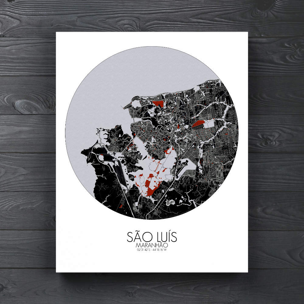 Mapospheres Sao Luis Red dark round shape design canvas city map