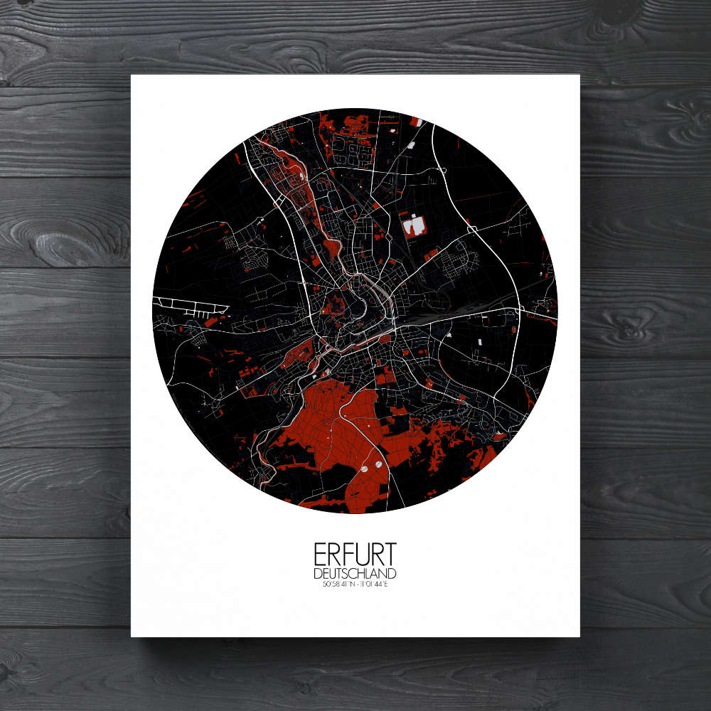 Mapospheres Erfurt Red dark round shape design canvas city map