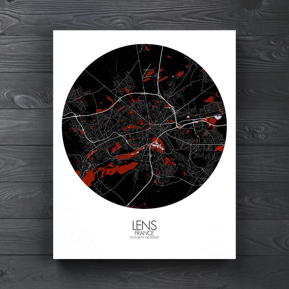 Mapospheres Lens Red dark round shape design canvas city map