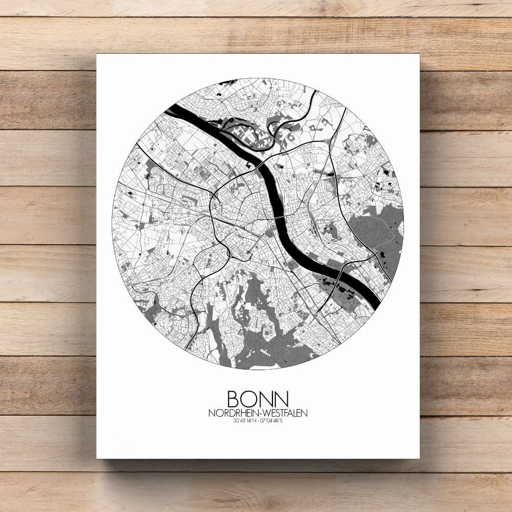 Mapospheres Bonn Black and White  round shape design canvas city map
