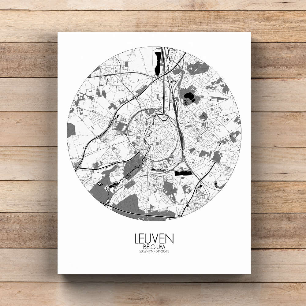 Mapospheres Leuven Black and White  round shape design canvas city map