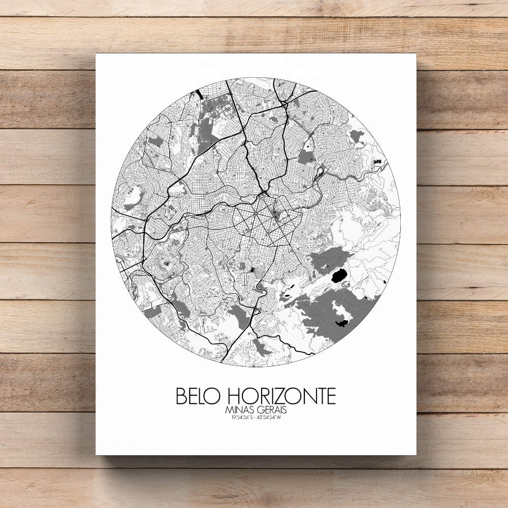 Mapospheres Belo Horizonte Black and White  round shape design canvas city map