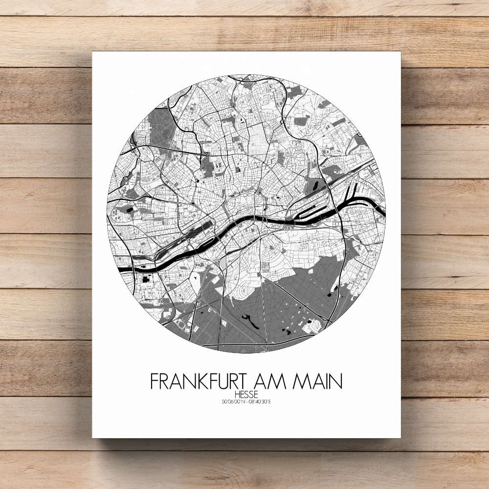 Mapospheres Frankfurt Black and White  round shape design canvas city map