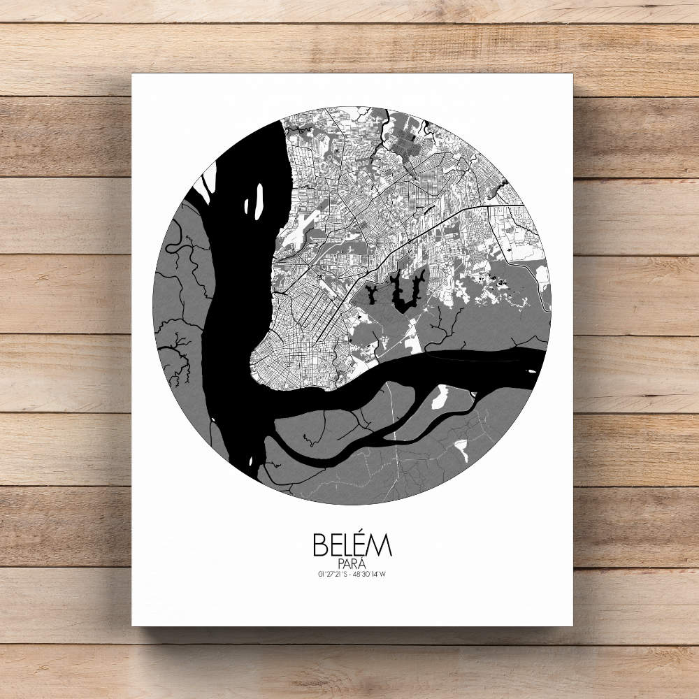 Mapospheres Belem Black and White  round shape design canvas city map