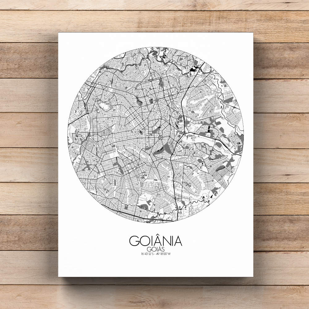 Mapospheres Goiania Black and White  round shape design canvas city map