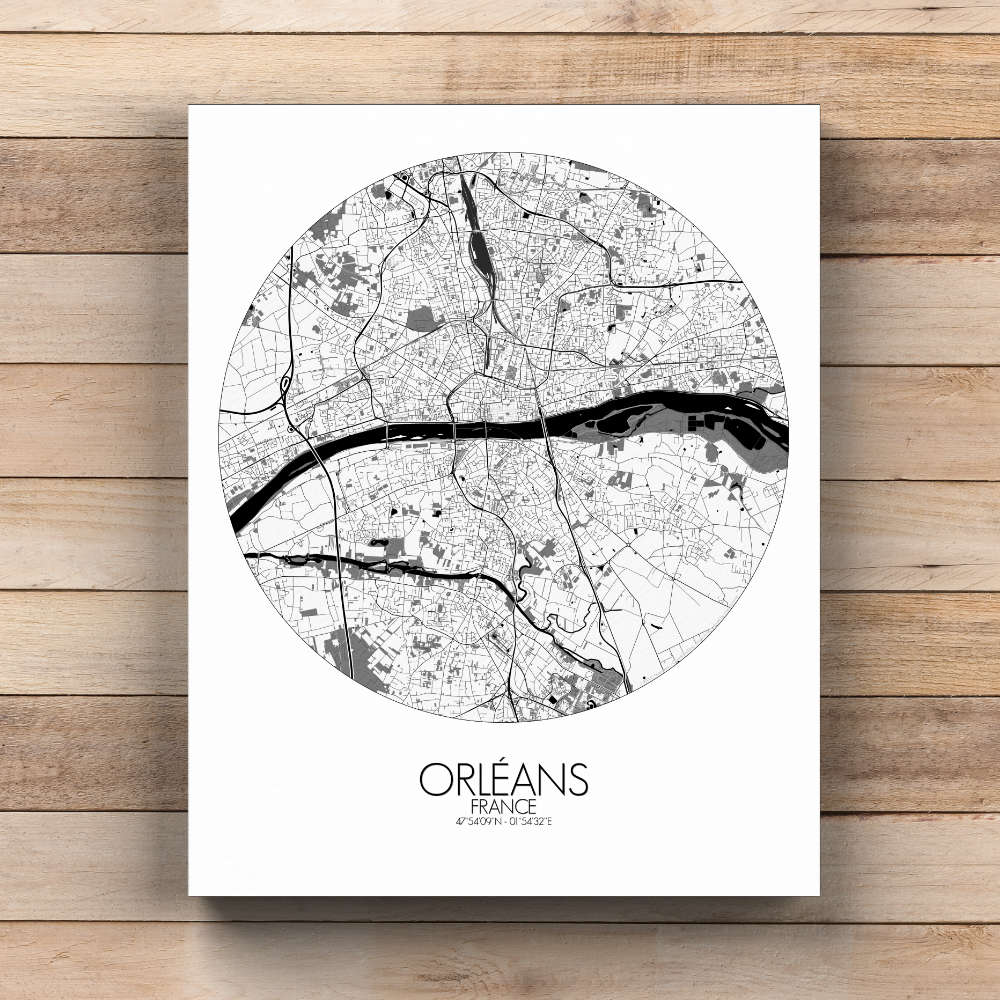 Mapospheres Orleans Black and White  round shape design canvas city map