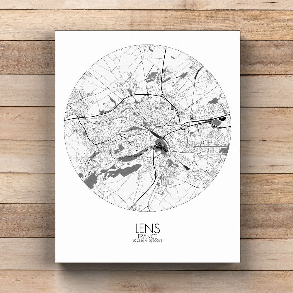 Mapospheres Lens Black and White  round shape design canvas city map
