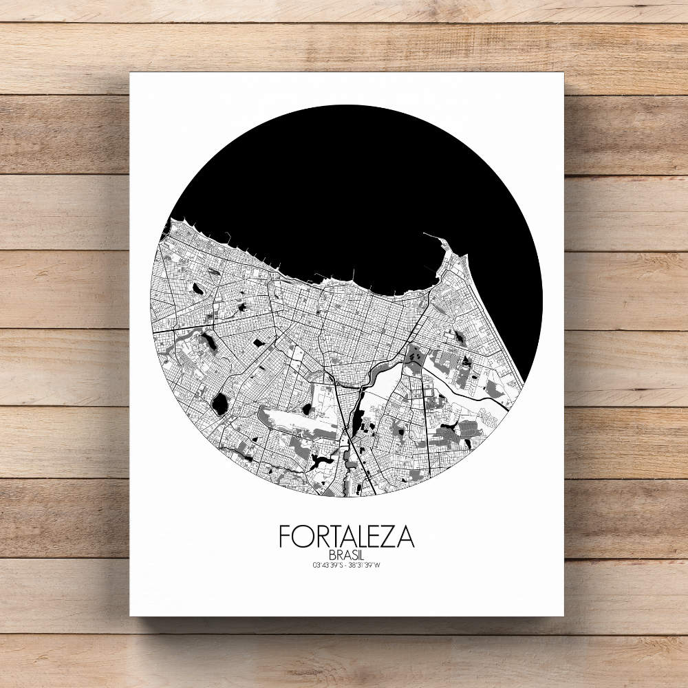 Mapospheres Fortaleza Black and White  round shape design canvas city map