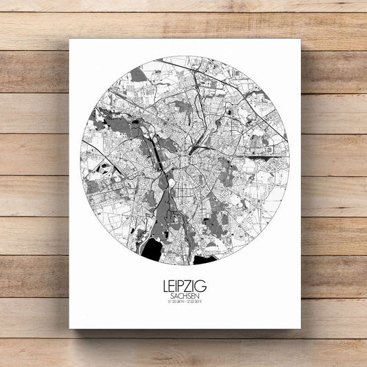 Mapospheres Leipzig Black and White  round shape design canvas city map