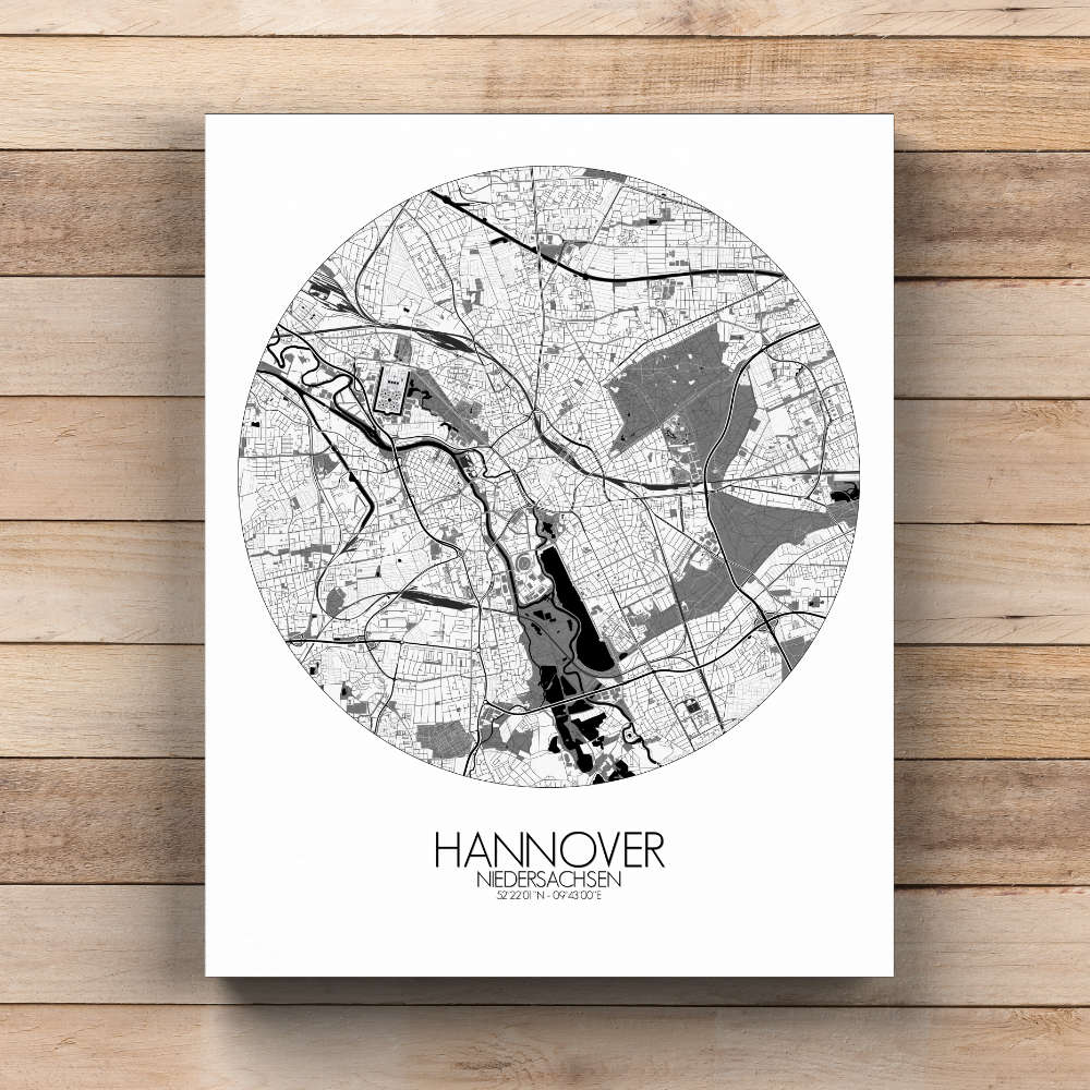 Mapospheres Hanover Black and White  round shape design canvas city map