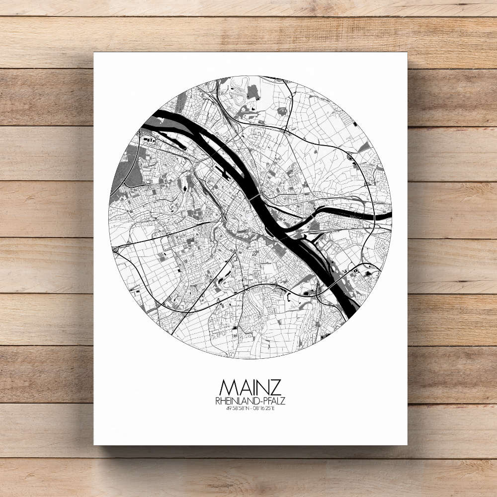 Mapospheres Mainz Black and White  round shape design canvas city map