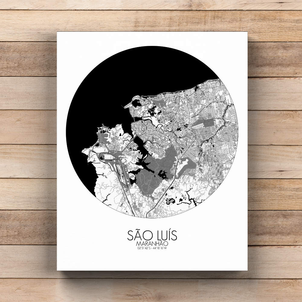 Mapospheres Sao Luis Black and White  round shape design canvas city map