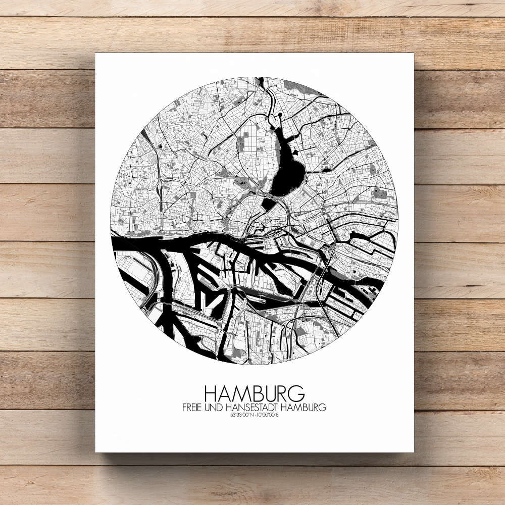 Mapospheres Hamburg Black and White  round shape design canvas city map