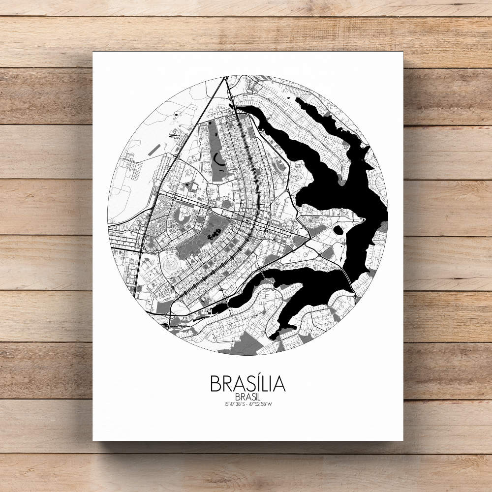 Mapospheres Brasilia Black and White  round shape design canvas city map
