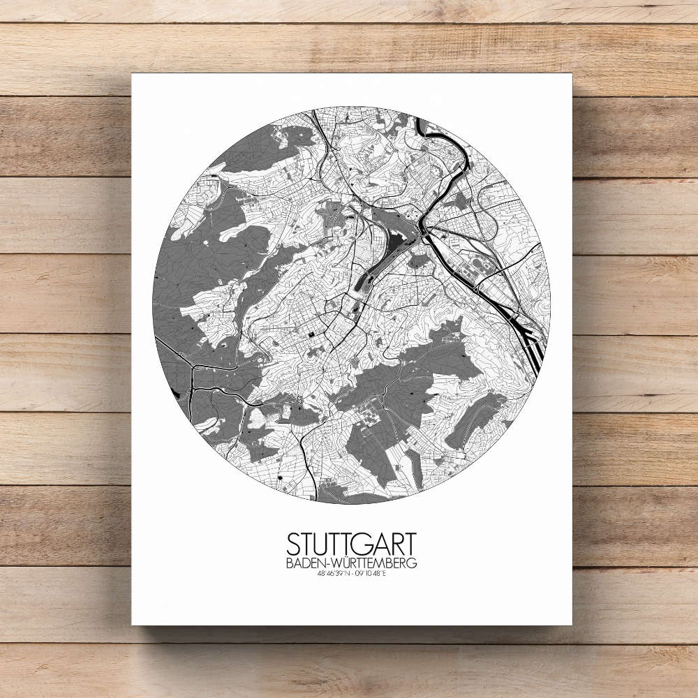 Mapospheres Stuttgart Black and White  round shape design canvas city map