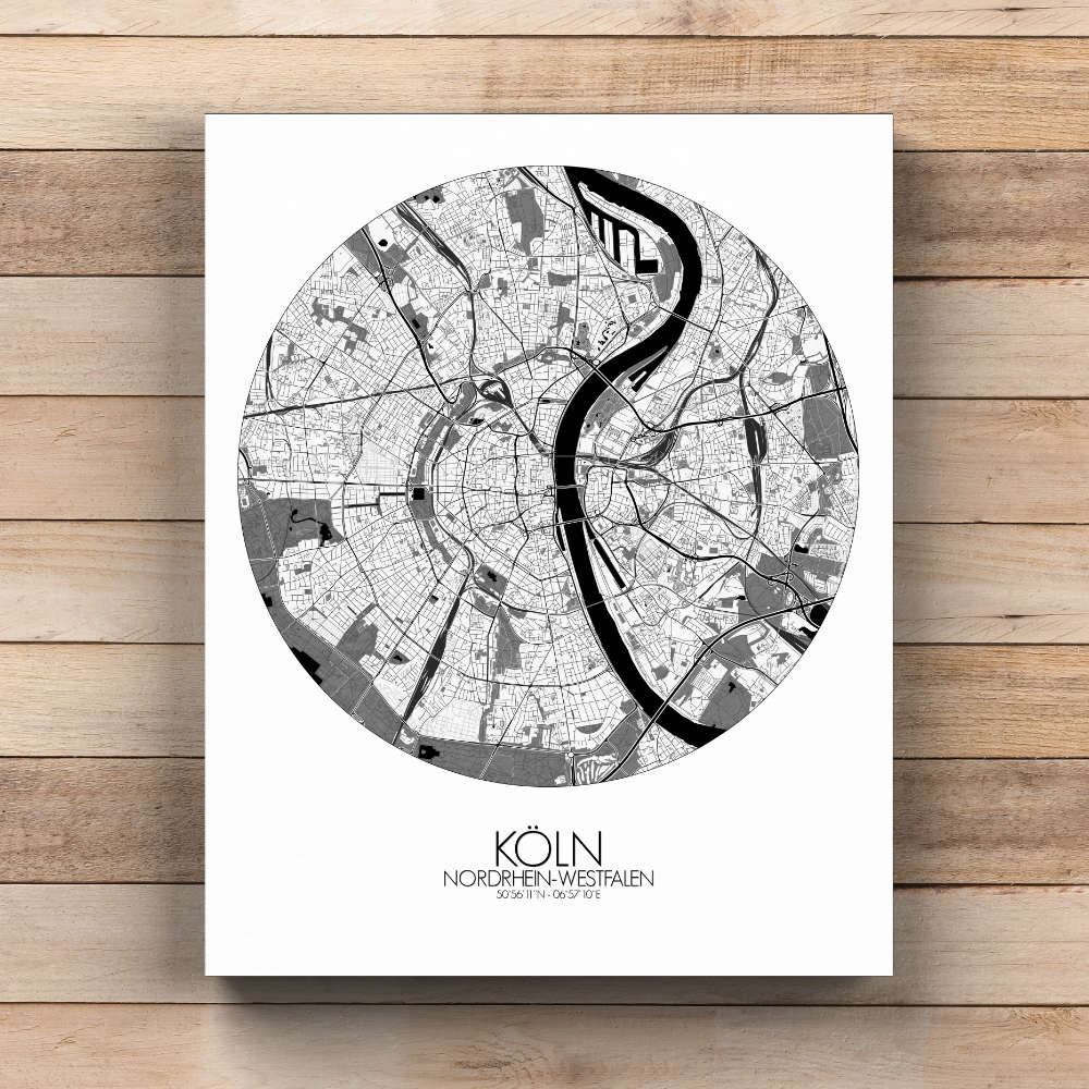Mapospheres Cologne Black and White  round shape design canvas city map