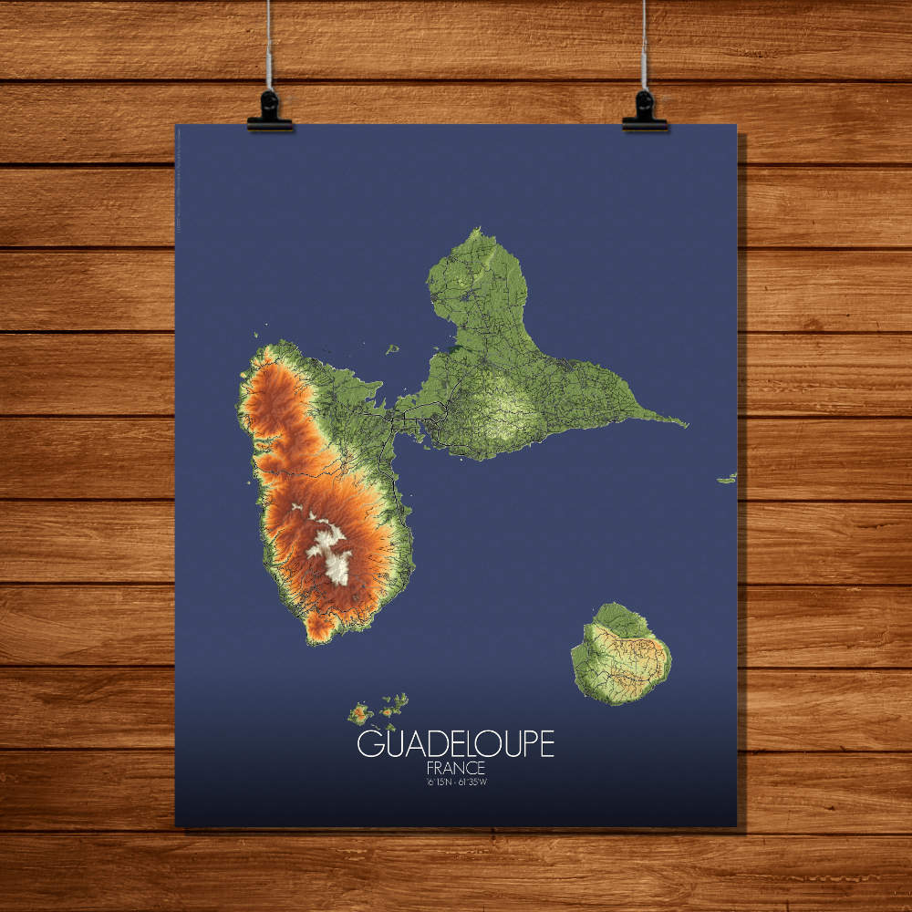 Mapospheres La Guadeloupe Elevation map Full page design Paper map city map