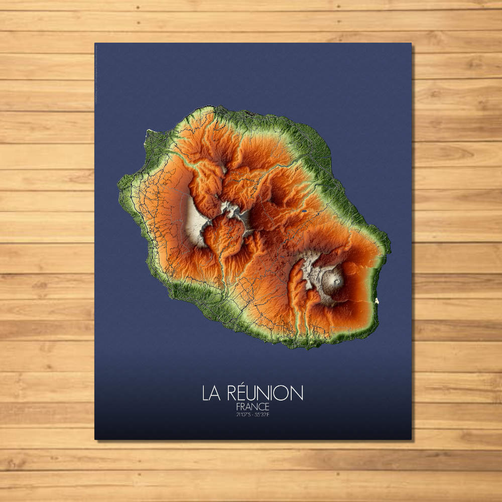 Mapospheres La Reunion Elevation map Full page design Paper map city map