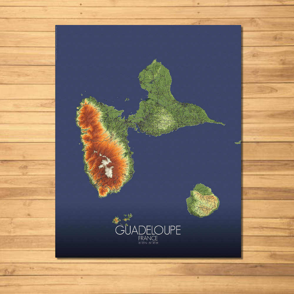 Mapospheres La Guadeloupe Elevation map Full page design Paper map city map