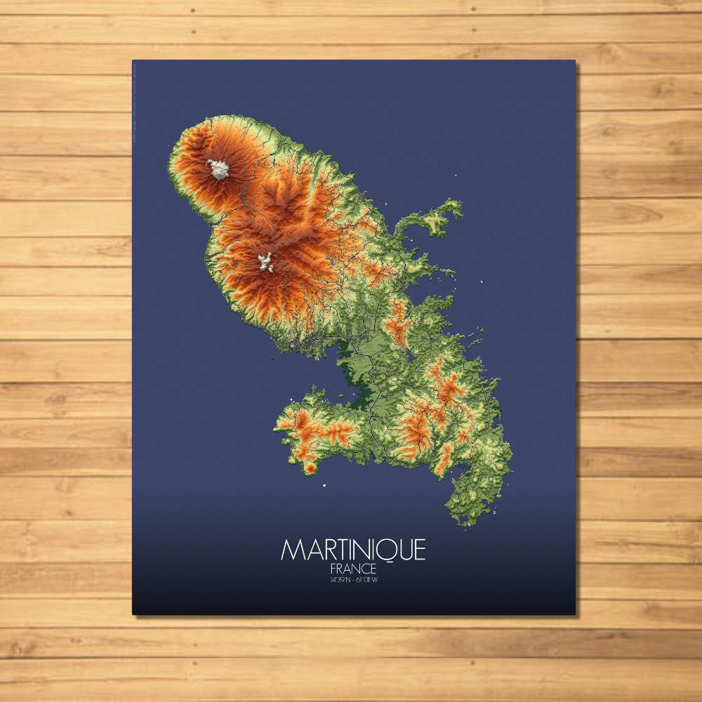 Mapospheres La Martinique Elevation map Full page design Paper map city map