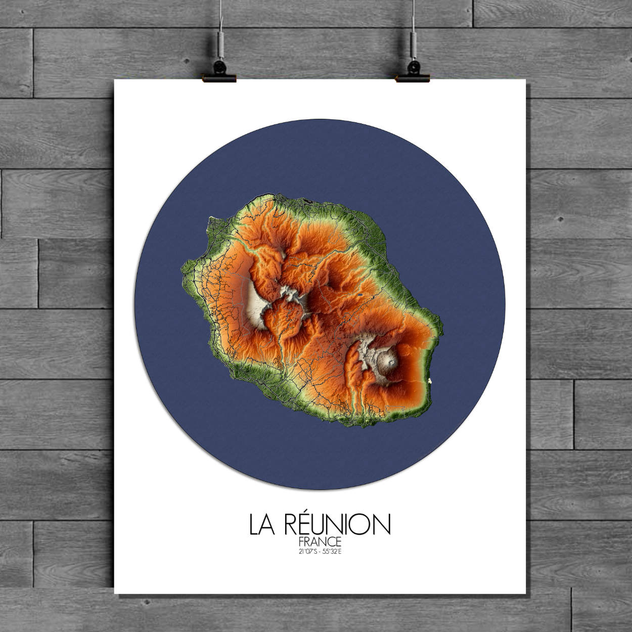 Mapospheres La Reunion Elevation map round shape design Paper map city map