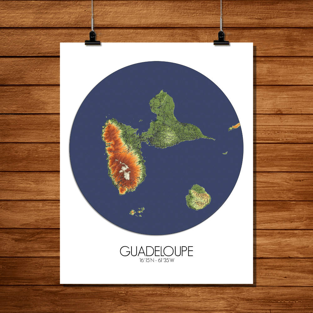 Mapospheres La Guadeloupe Elevation map round shape design Paper map city map