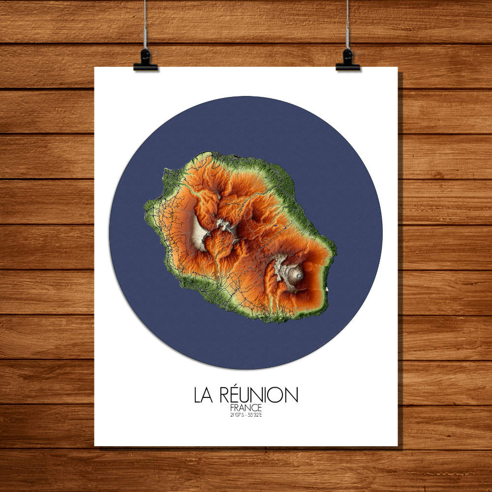 Mapospheres La Reunion Elevation map round shape design Paper map city map