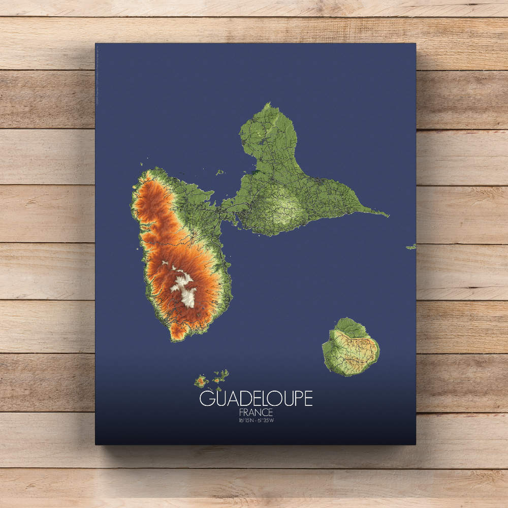 Mapospheres La Guadeloupe Elevation map Full page design canvas city map