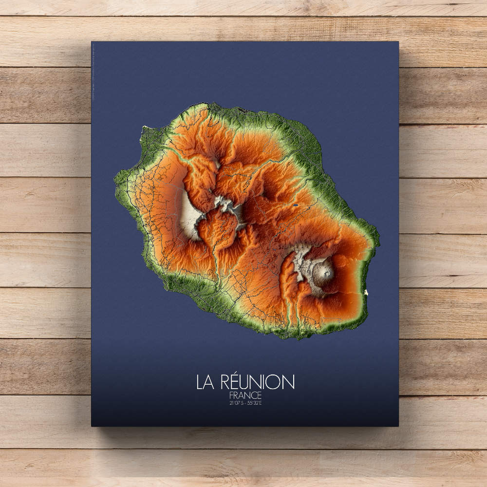 Mapospheres La Reunion Elevation map Full page design canvas city map