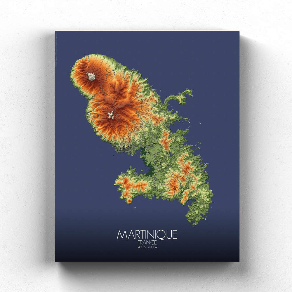 Mapospheres La Martinique Elevation map Full page design canvas city map