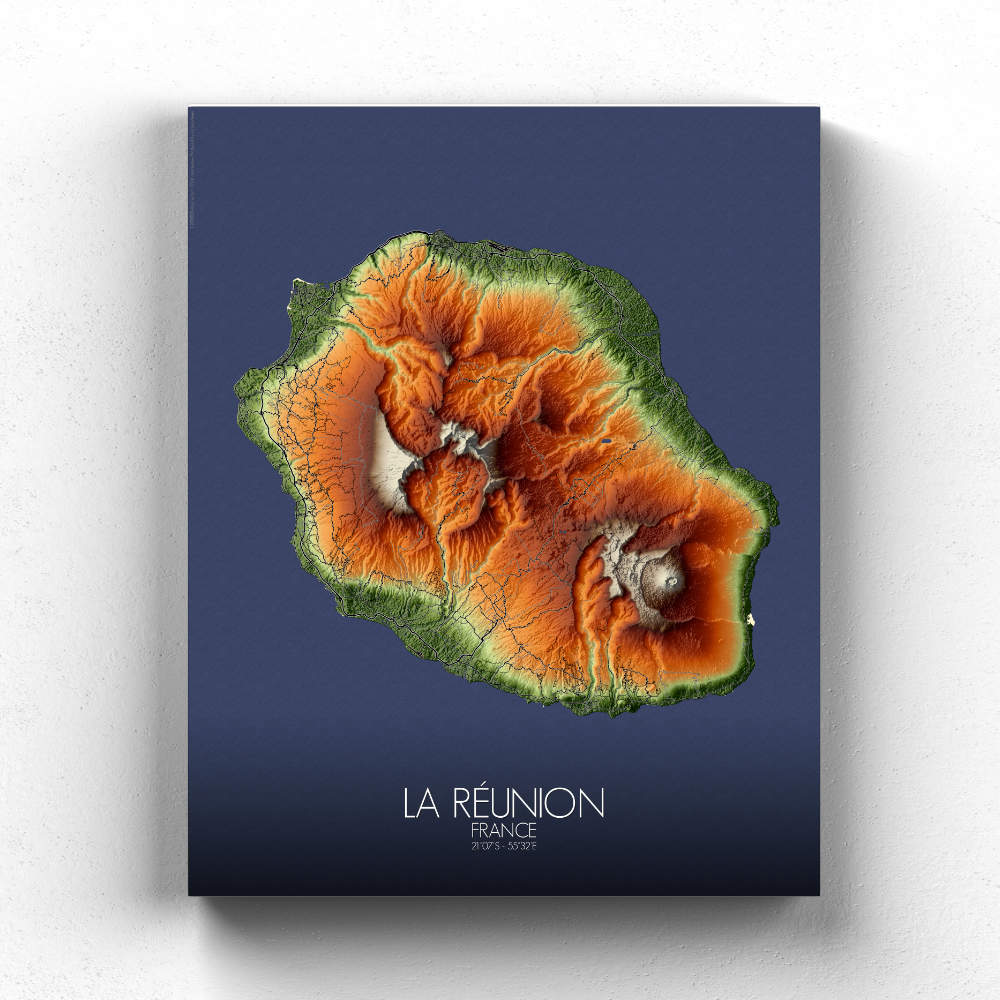 Mapospheres La Reunion Elevation map Full page design canvas city map