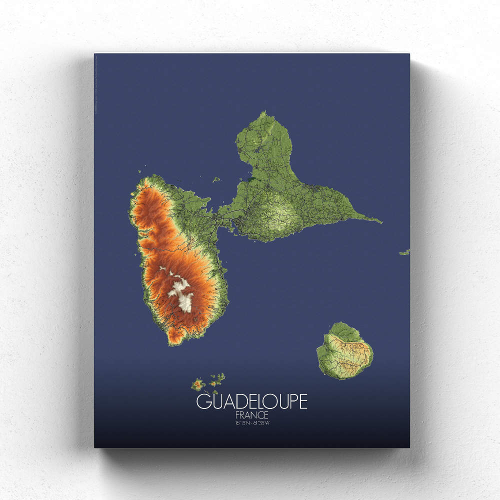 Mapospheres La Guadeloupe Elevation map Full page design canvas city map