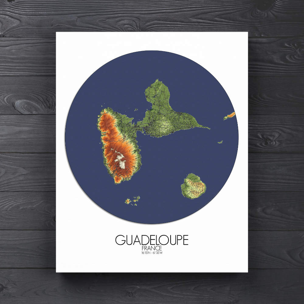 Mapospheres La Guadeloupe Elevation map round shape design canvas city map