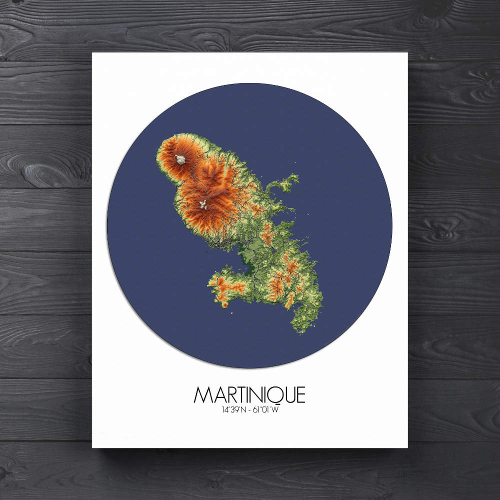 Mapospheres La Martinique Elevation map round shape design canvas city map