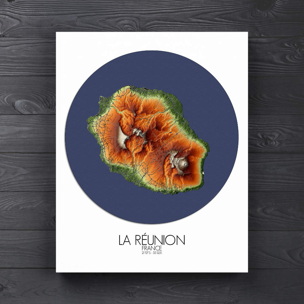 Mapospheres La Reunion Elevation map round shape design canvas city map