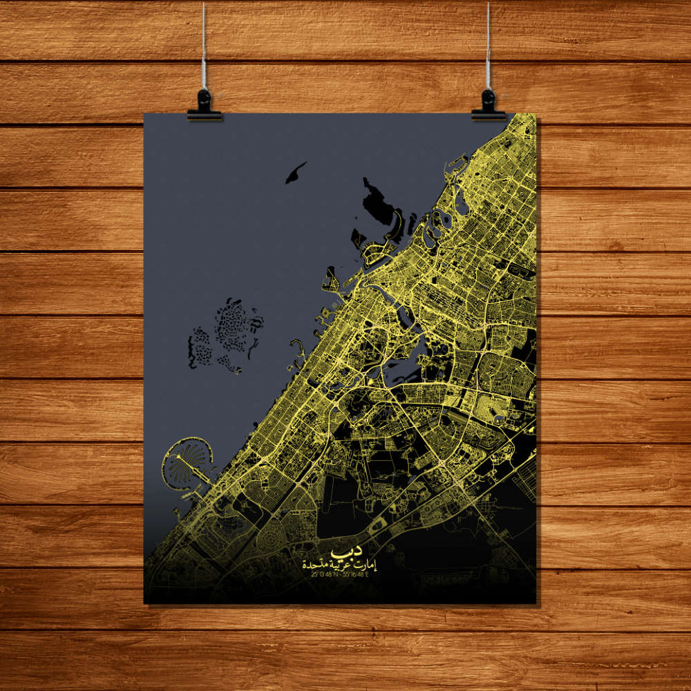 Mapospheres Dubai Night Design full page design poster city map