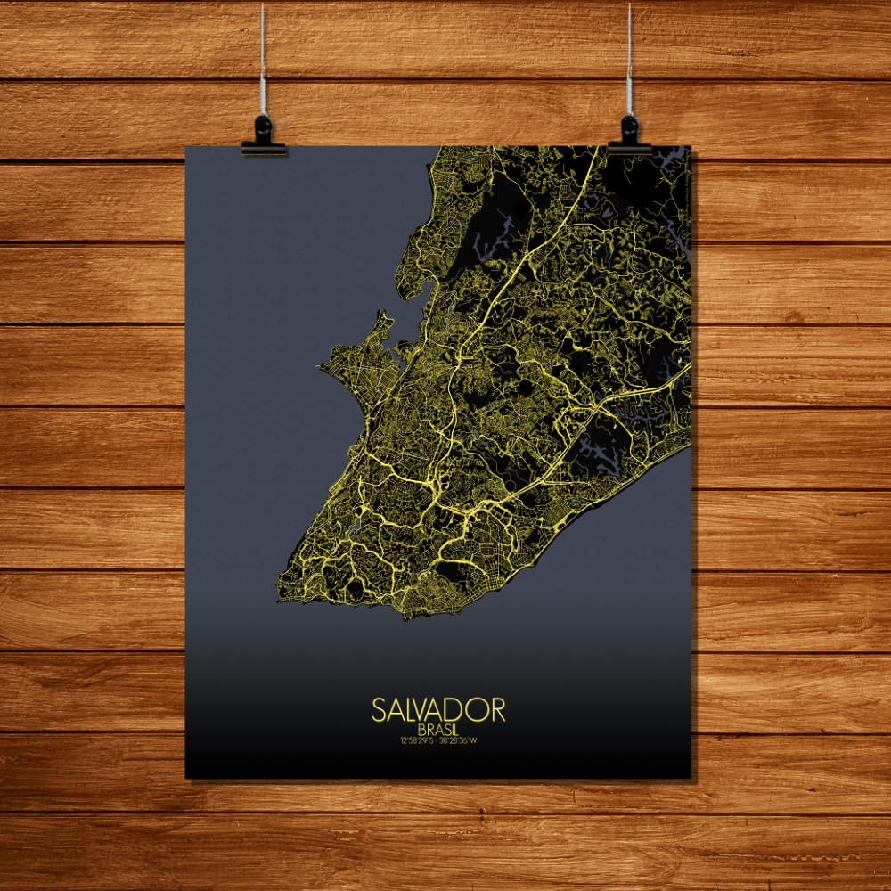 Mapospheres Salvador Night Design full page design poster city map
