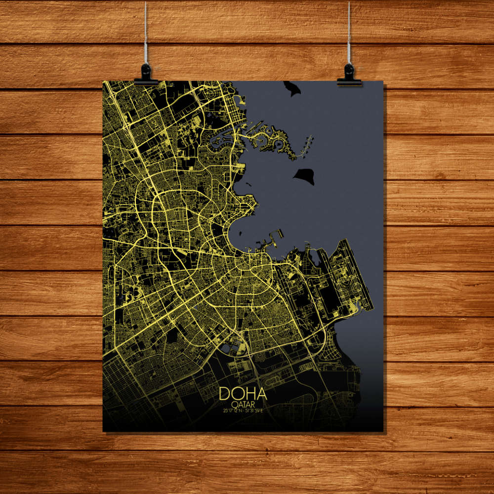 Mapospheres Doha Night Design full page design poster city map