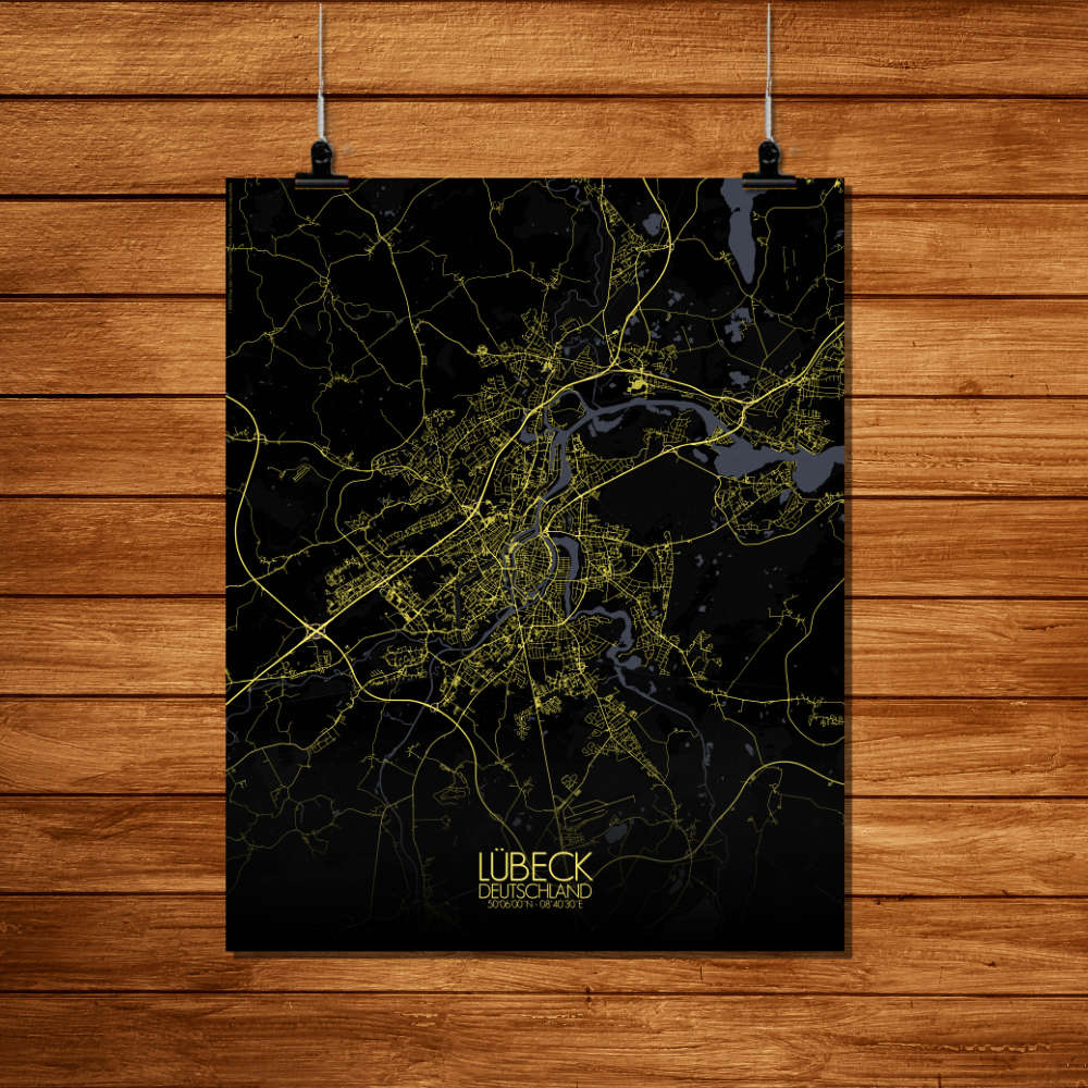 Mapospheres Lubeck Night Design full page design poster city map