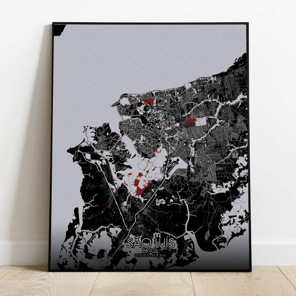 Mapospheres Sao Luis Red dark full page design poster city map