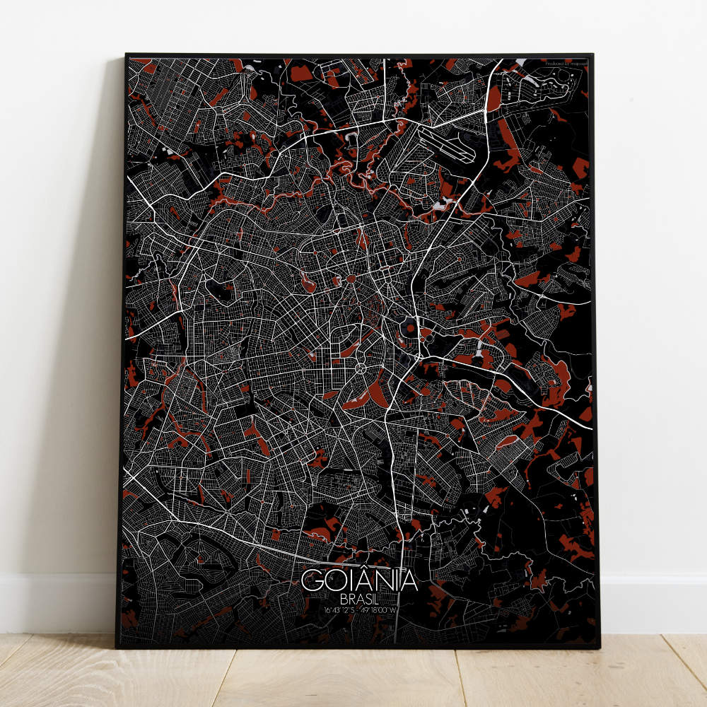 Mapospheres Goiania Red dark full page design poster city map