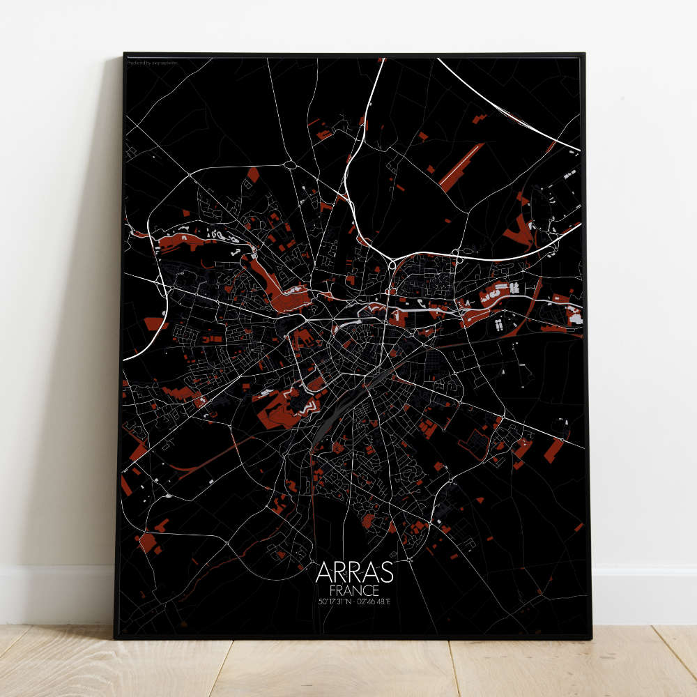 Mapospheres Arras Red dark full page design poster city map