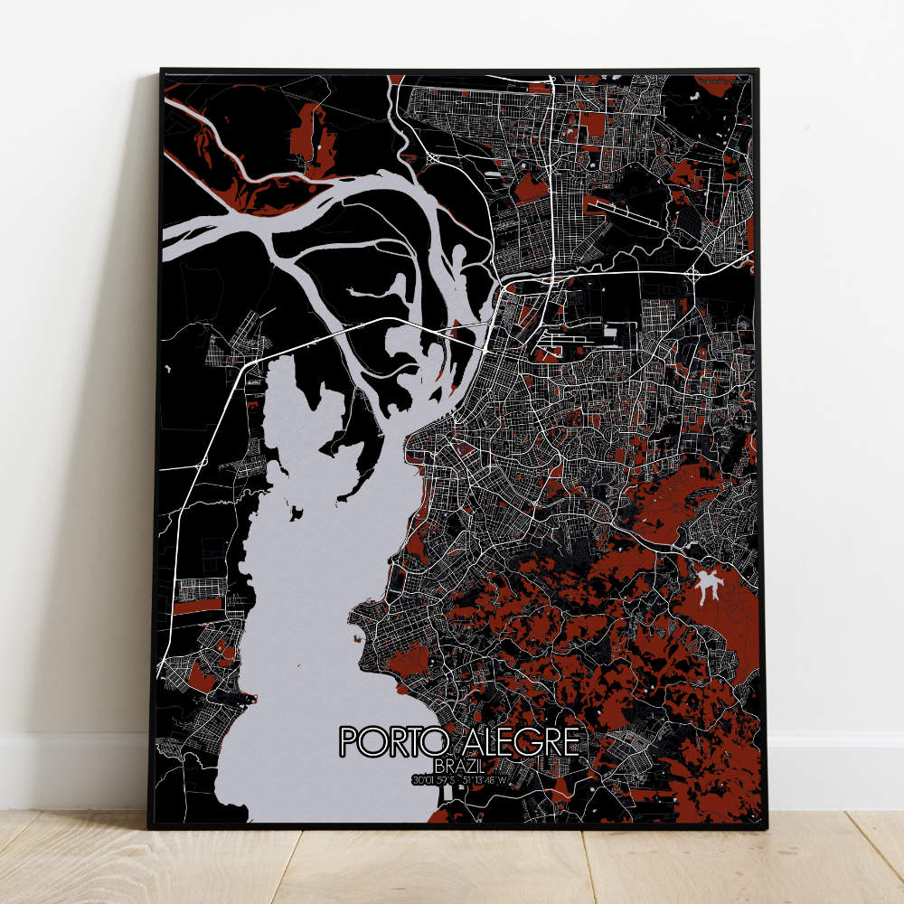 Mapospheres Porto Alegre Red dark full page design poster city map