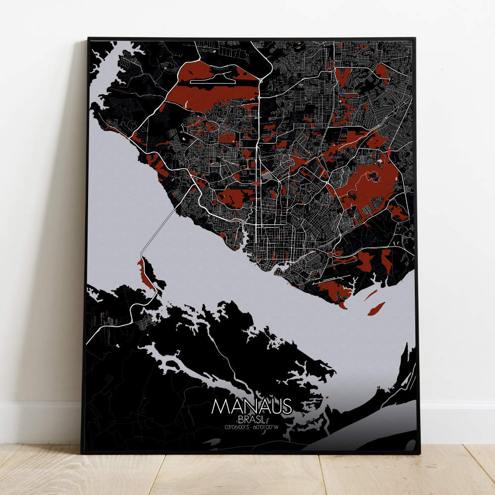 Mapospheres Manaus Red dark full page design poster city map