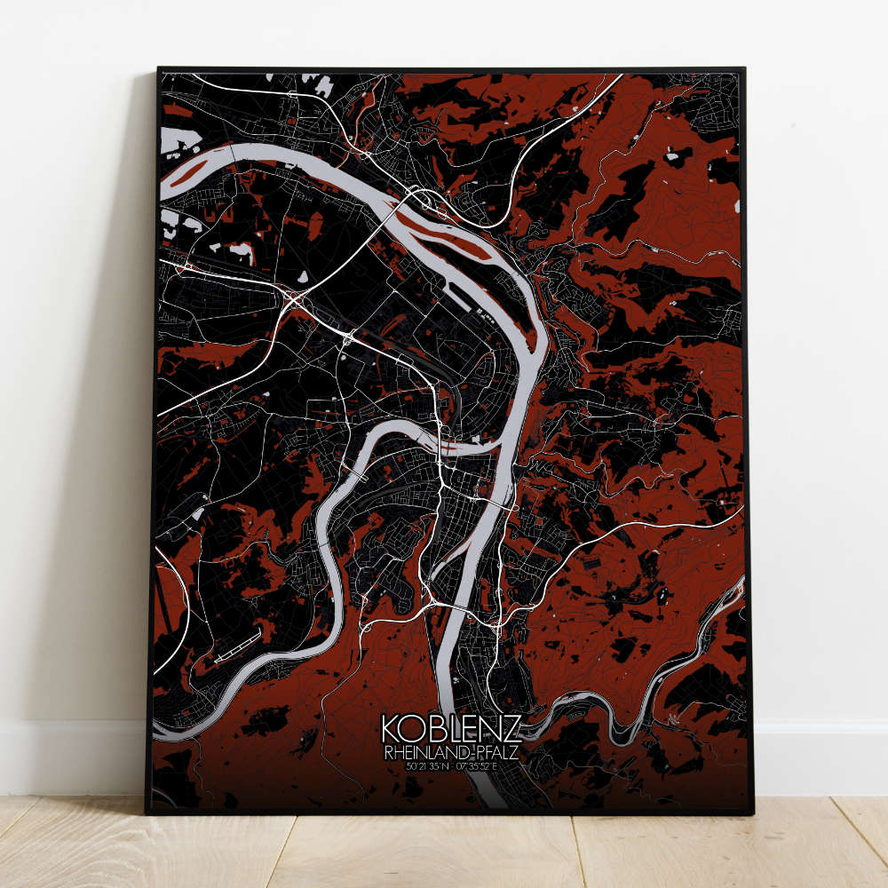 Mapospheres Koblenz Red dark full page design poster city map